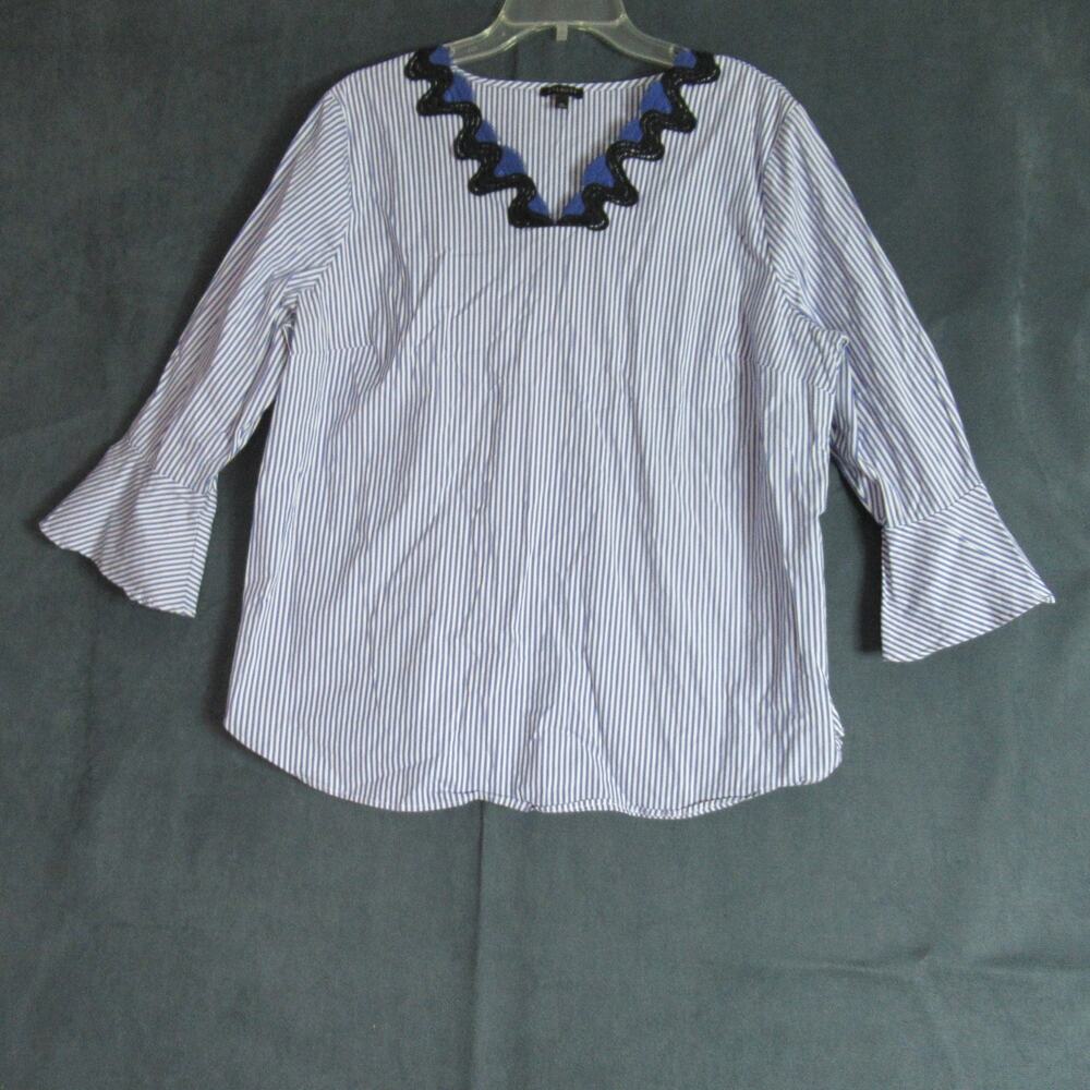 Talbots Top Womens XL Blue Striped Blouse Coastal Work Preppy Rich Girl